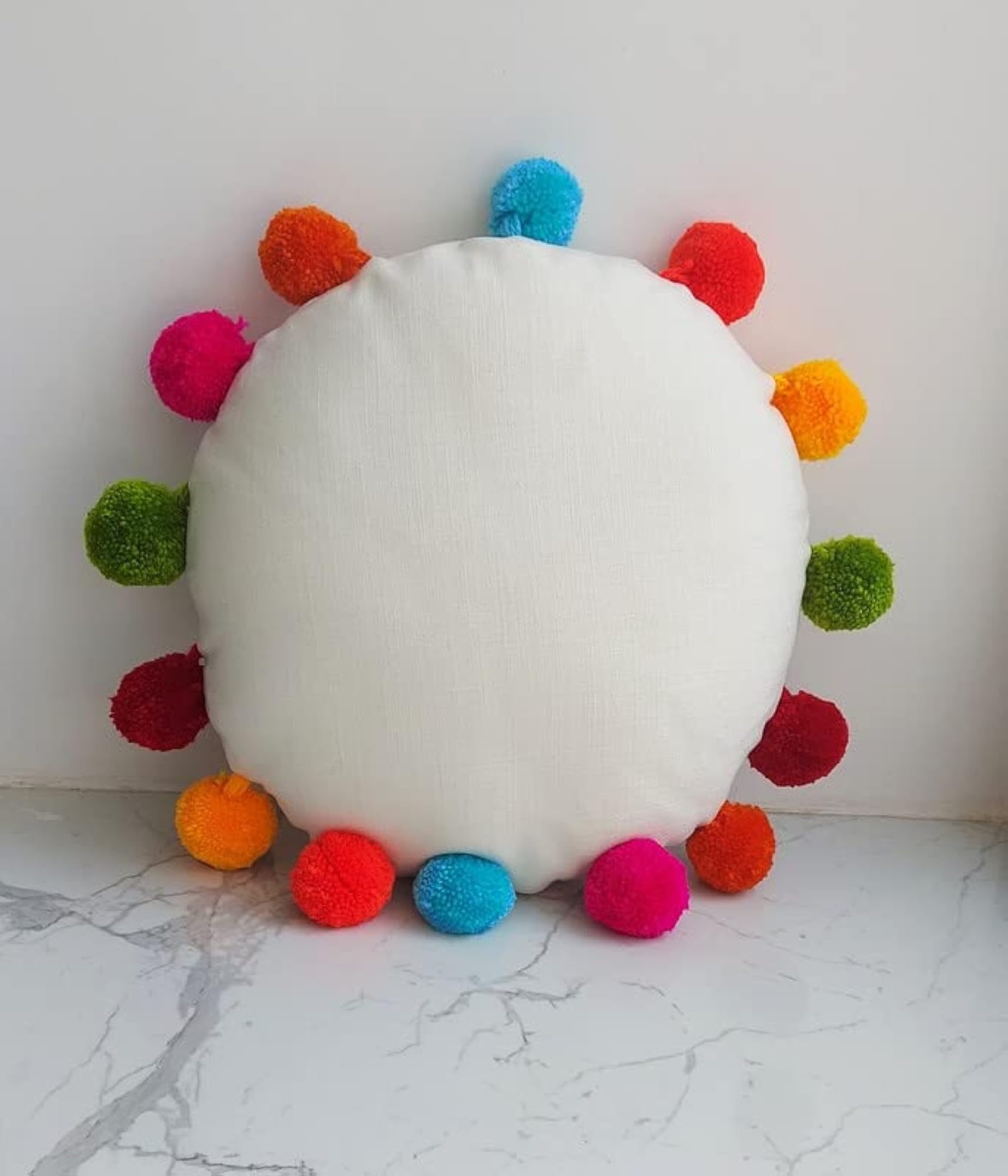 Pom Pom Ball Round Cushion Cover, 20 Inch Diameter