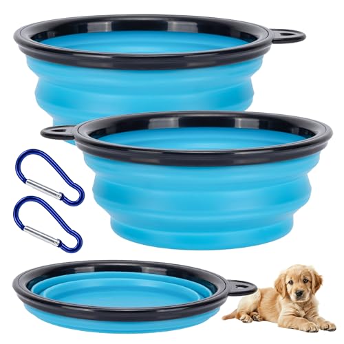 GCR ANIMAL STORE - [Set da 2] Ciotola Pieghevole Per Cani e Gatti in Silicone Alimentare, con Moschettone, Ciotole Per Cani di Piccola e Media Taglia, Ideale per Acqua e Cibo in Viaggio.