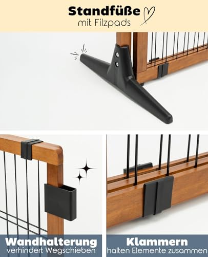 lionto Hundeschutzgitter längenverstellbar, Welpenschutzgitter aus attraktivem Pinienholz sorgt für Sicherheit, Höhe 50 cm, Robustes Absperrgitter für Treppen/Türen, einfacher Aufbau, braun/schwarz