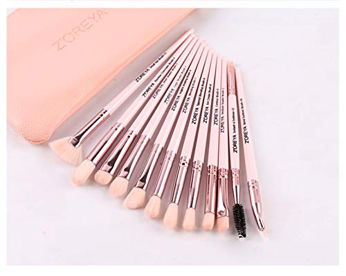 ZOREYAEye Makeup Brushes,12 PCS Professional Eye shadow, Concealer, Eyebrow, Foundation, Powder Liquid Cream Blending Brushes Set With Carrying Bag(Light Pink)