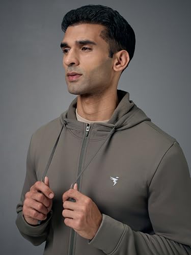 Image of TECHNOSPORT Mens Fleece Slim Fit Solid Regular Fit Hooded Jacket with Techno Warm+, Fast Dry for Winter Use
