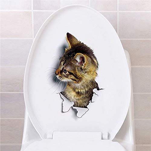 Jewh Cat Vivid 3D Smashed Switch Wall Sticker - Bathroom Toilet Kicthen Decorative Decals Funny Animals Decor Poster - PVC Mural Art (G-XH2002)