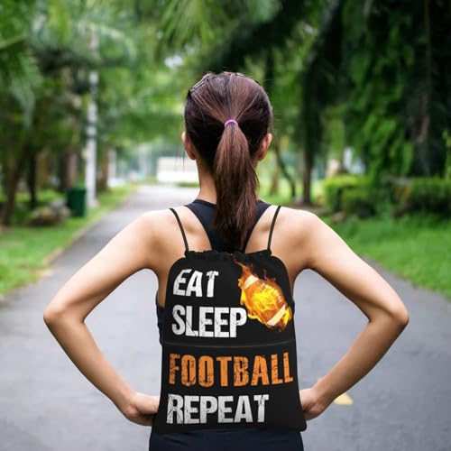 Image of Football Drawstring Bags, Outdoor Sport Sackpack Cinch String Bag, Eat Sleep Football Repeat Drawstring Backpack, Waterproof Gym Drawstring Bags, Football Player Gift for Men & Women
