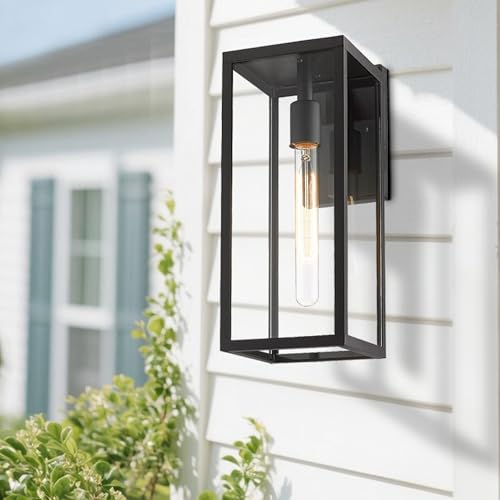 Bestshared Outdoor Wall Lights,15 Inch Exterior Wall Lanterns with Clear Glass, Anti-Rust Black Porch Lights Sconce,Weather Resistant Outdoor Lights for House, Garage, Doorway, Patio, E26 Base(3 Pack) by Bestshared - Image 7