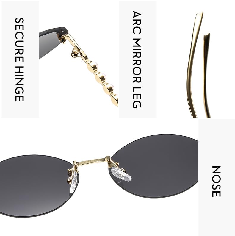 bullabulling Retro Small Oval Sunglasses for Women Pearl Rimless Sun Glasses Metal Frame UV400 Color Shades4