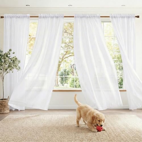 NICETOWN Pure White 4 Panels Privacy Sheer Curtains 52 x
