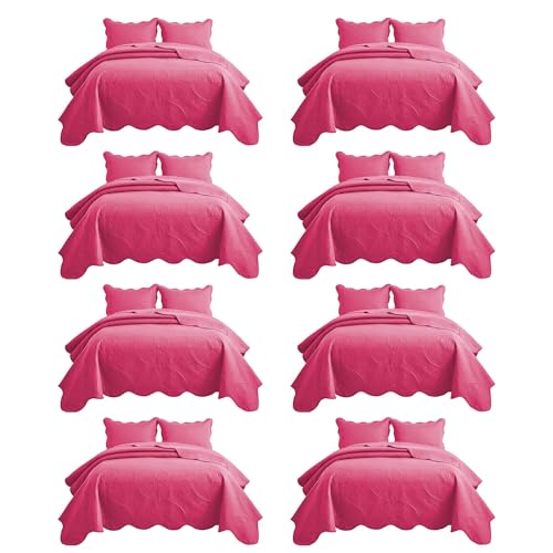 IR Imperial Rooms 8 Pack Quilt King Size Bedding (106" x 96") - Bulk Wholesale for Hotels, Guest Bedroom & Airbnbs - Lightweight Microfiber Reversible Floral Embossed Quilts Bedspreads (Pink)