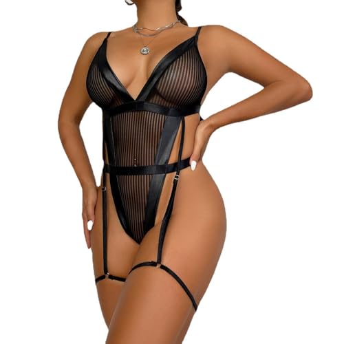 Bas sexy rayés maille anti-glisse avec anneau érotique ajustable