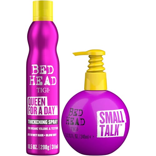 TIGI Bed Head Volumizing Hair Products Set Queen for a Day Thickening Spray + Small Talk Hair Cream for Texture Definition & Frizz Control