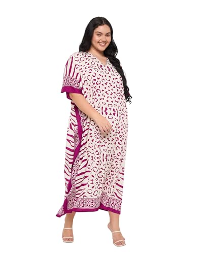 Image of Gypsie Blu Women Plus Size Kaftan Dress Beach Cover Up Maxi Dresses for Women, V-Neck Kimono Sleeve 1X-3X