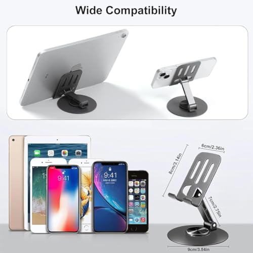 Image of Mobile Phone Stand for Desk | 360 Rotation & Adjustable Height | Foldable Stand for Smartphone & Tablet - White (Silver 360*)