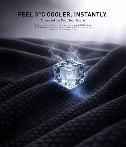 Image of TURMS Men's Ice Cool Tech Round Neck T-Shirt, Odor Control, Stretchable & Breathable, Cotton Rich Fabric, Half Sleeve