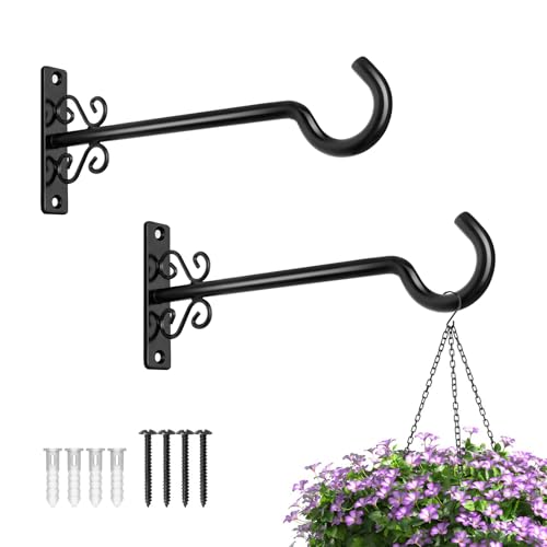 BOLITE Plant Hangers, 8 Inch Plant Hooks for Wall Indoor Outdoor, Metal Hooks for Hanging Hummingbird Feeders, Bird Feeders, Planters, Lanterns, Wind Chimes, 2 Pack, Black, Gifts for Women Men