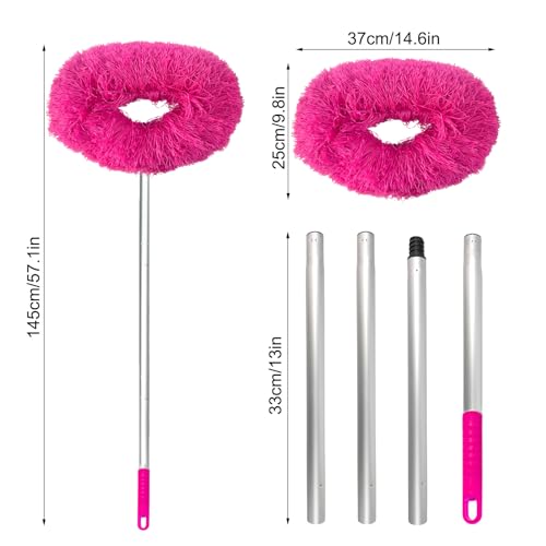 Image of Ceiling Fan Cleaner Duster with Extension Pole, High Ceiling Duster Microfiber Ceiling Fan Blade Cleaner Removable Washable Adjusts 13 to 57.1 in for Cleaning Wall Door Bookshelves Window Red