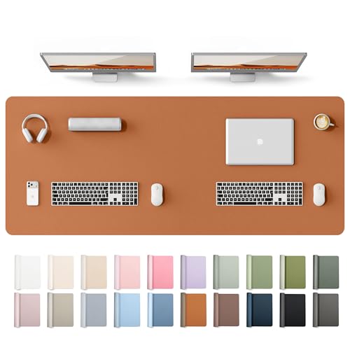 Image of YSAGi Leather Desk Protector, Office Mat, Large Mouse Mat, Non-Slip PU Leather Blotter, Laptop Desk Mat, Waterproof Writing Pad for Office and Home(Brown, 63 inch x 24 inch)