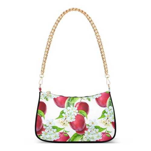 Red Plums Fruits White Floral Prints Shoulder Purses for Women Hobo Evening Purse Chain Strap Zipper Designer Purses - Main Image