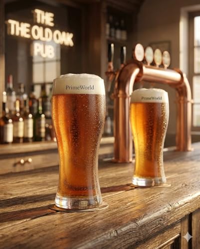 Image of PrimeWorld European Weizen Beer Glass Set of 4 (450 ml) - Premium Clear Craft Beer & Pilsner Glasses, Stylish Cocktail Cups, Ideal Gift for Men