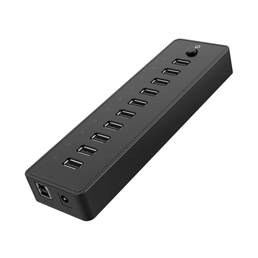 USB HUB 10 Port ABS USB2 0 HUB with 12V Power Adapter High Speed USB Splitter for PC