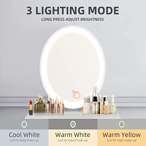 YOURLITE Makeup Vanity Table Set with 3 Modes Adjustable Lighted Mirror Cushioned Stool, Dressing Table for Small Space - Image 6