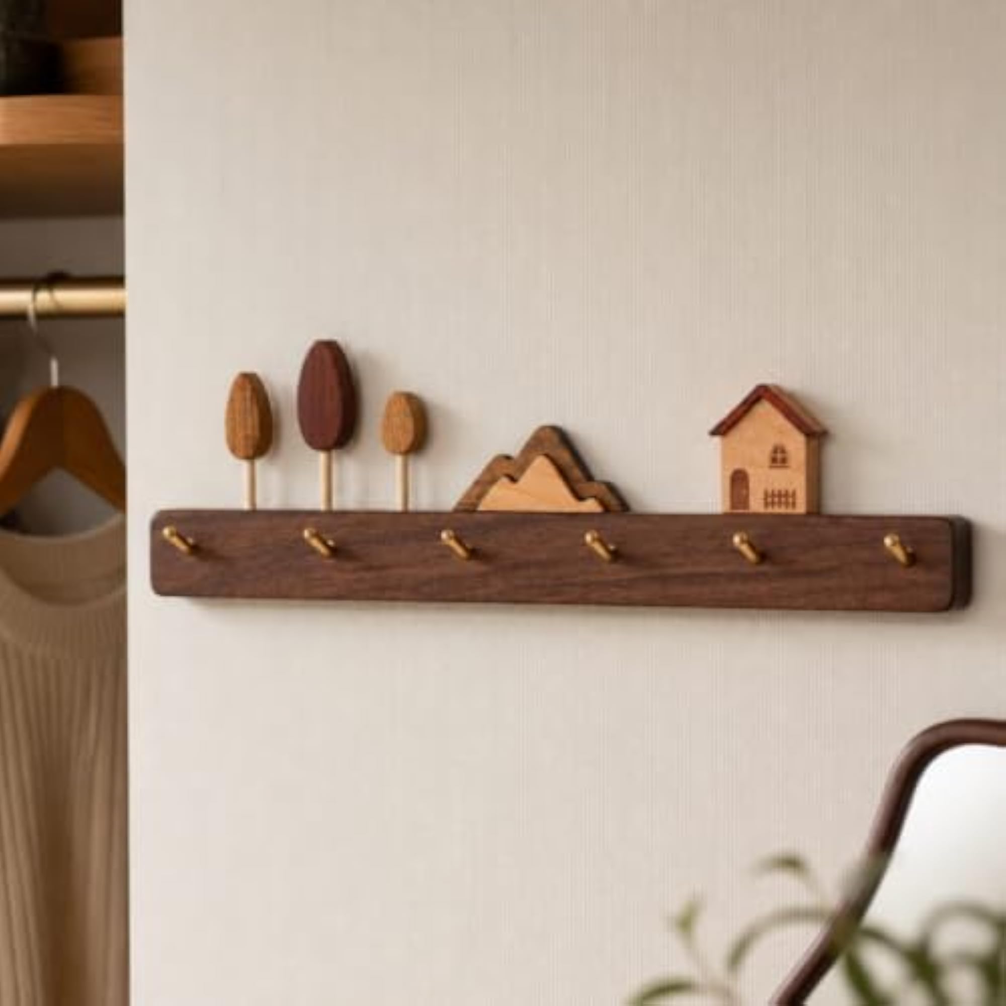 Multi-Purpose Wooden Wall Coat Rack with Decorative Animal Hooks