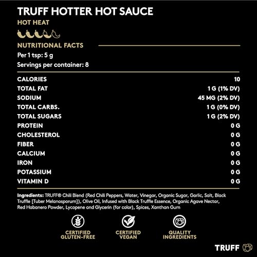 Image of TRUFF Hotter Sauce 4-Pack Mini Set, Portable Travel Bottles of Gourmet Hot Sauce, Black Truffle and Chili Peppers, Gift Idea for the Hot Sauce Fans, An Ultra Unique Flavor Experience (1.5 oz, 4 count)