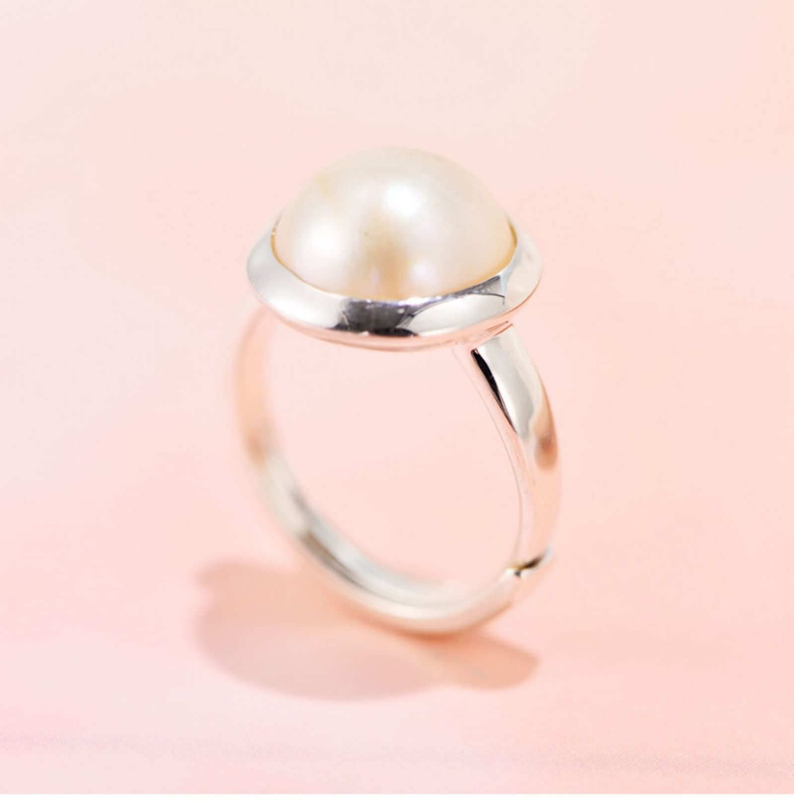 Damen Ringe,Ring Rund mit Perle Ring 925 Silber Verstellbar Silber Ring Damen Verstellbar