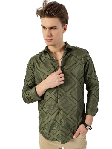 Image of Thomas Scott Men's | Self Design | Full Sleeve | Slim Fit | Polyester | Spread Collar | Casual Shirt