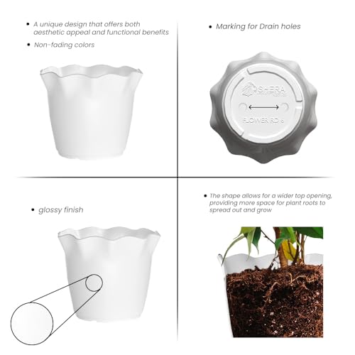 Image of YUCCABE ITALIA SHERA 6 Inch Plastic Flower Pot 3 Piece Set of Unbreakable Round Shape Planter for Home Garden Seedling, Indoor and Outdoor (White)