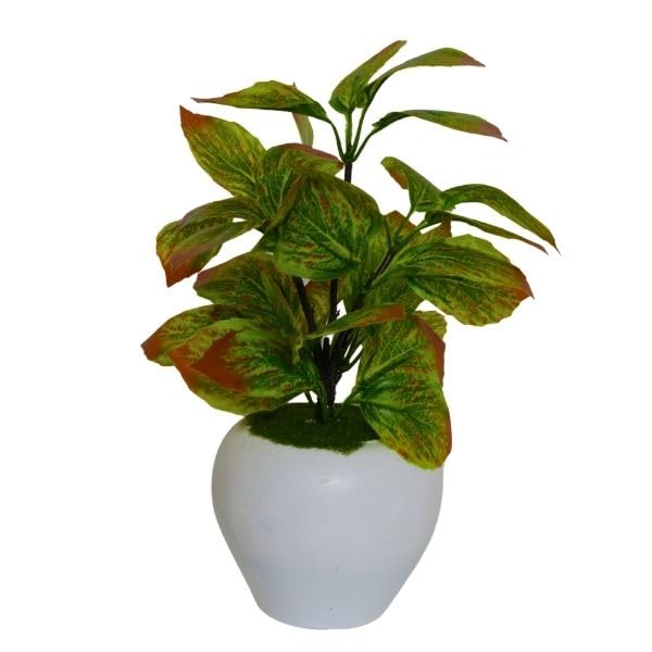 Image of fancymart Artificial Plant Leaves in Apple Pot (30 cm Height) | Small Potted Plant for Office Desk | Home Decor for Living Room | Cafe & Restaurant Table Decoration