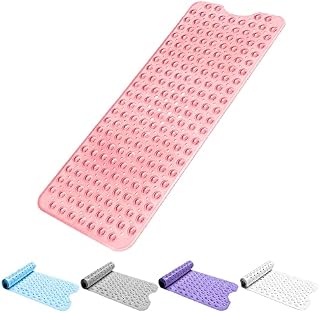 Bath Mat Non Slip Anti Mould 100x40cm - Extra Large Shower Mats with Suction Cups and Drain Holes, Rubber Bathtub Mat for Bathroom, Machine Washable (Clear Pink)