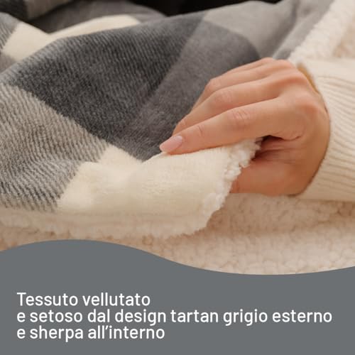 Imetec CaldoPlaid Tartan Grey, Plaid riscaldabile, Morbida Coperta elettrica 160x120 cm, Basso Consumo, Tecnologia Adapto, Dispositivo di Sicurezza, Rapido Riscaldamento, 6 Temperature, Lavabile - 4