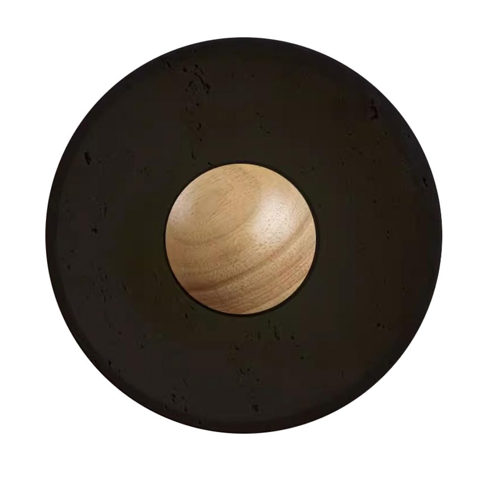 XYBZJP Modern Industrial Style Circular Wall Sconce, LED Interior Wall Light, 9.8in Natural Black Travertine Wall Lamp, Bedside Entrance Hallway Decorative Lighting Fixtures