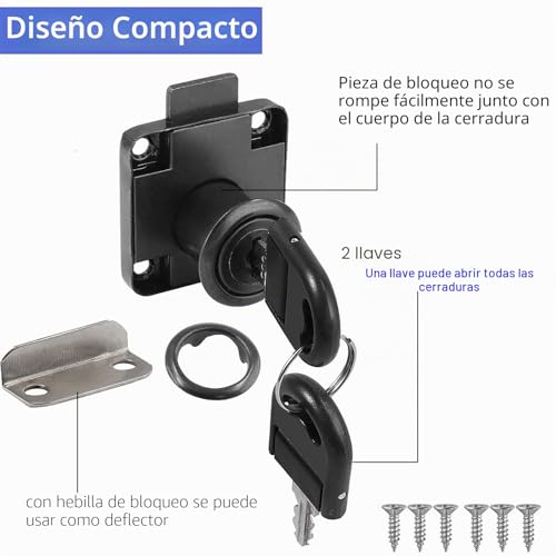 Miniatura 5 de Litensh Cerradura De Leva Con Llave Igual, Cerradura De Seguridad Para Armario,Cerradura Para Muebles, Gabinete, Buzón, Cajón, Hogar, Oficina Negro, Paquete De 4