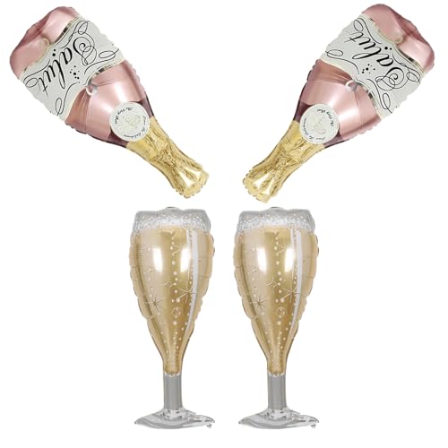 Image of Aluminum Foil Champagne Balloons, Large 36Inch Pink Mylar Foil Helium Wine Glass Goblet Balloons for Birthday Engagement Bachelorette Party Decorations
