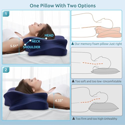 Image of DONAMA Cervical Pillow for Neck and Shoulder Pain Relief, Cooling Contour Memory Foam Pillow, Dual-Height Ergonomic Neck Support Pillow for Side Back Stomach Sleepers with Removable Pillowcase