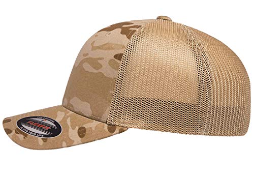 Image of Flexfit Trucker Mesh Fitted Cap, Multicam Arid Tan, OS | 6-Panel, Mid-Profile, Stretchable Mesh Backing, Flexfit Sweatband, Curved Visor, Silver Undervisor