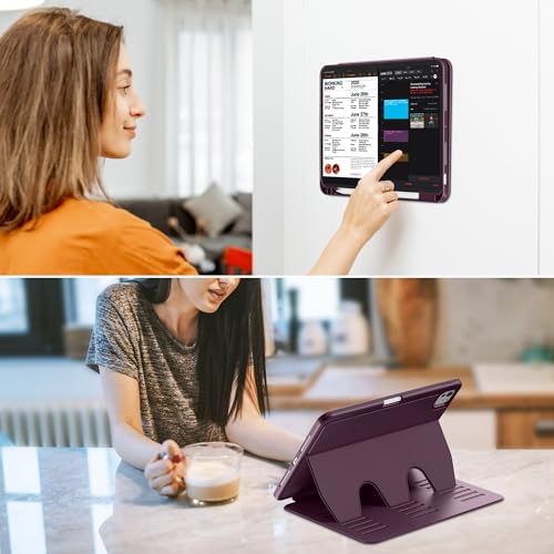 Image of VIKESI Case for iPad Pro 11 inch (M5 /M4) 2025 /2024,Multiple Angles Stand Cover,Soft Back,Pencil Holder,and Auto Sleep /Wake,Dark Purple
