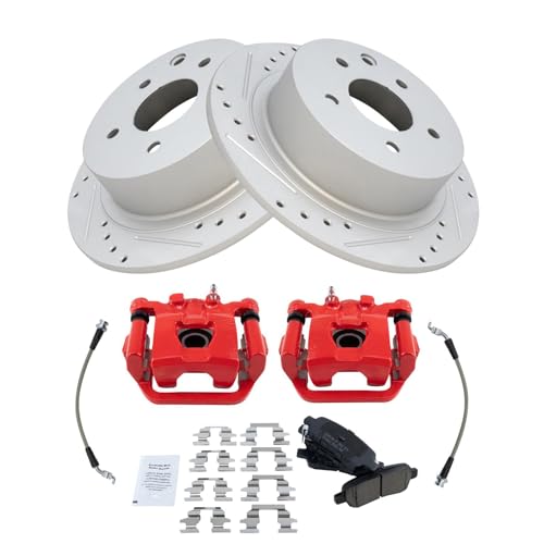 Image of TRQ Performance Rear Brake Pad and Rotor Set Ceramic Drilled Slotted Coated | For 2013 Nissan Altima