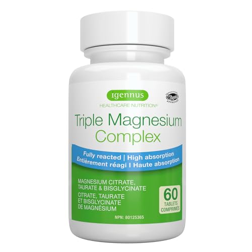 Igennus High Absorption Triple Magnesium Complex 262mg, Glycinate, Taurate & Citrate, Chelated & Clean Label, Non-Buffered, Oxide Free, Vegan, 60 Tablets, 30 Serving