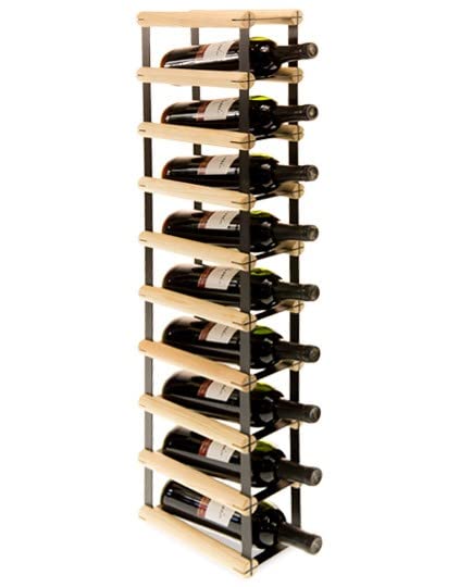 Weinregal aus Metall & Holz für 9 Flaschen, 92,5x12,5x25cm, freistehender Weinständer, Getränkeregal für Wein & PET, Flaschenregal, Flaschenhalter, Industrial, Loft, für Küche Keller, Natur
