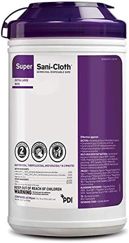 Super Sani-Cloth Germicidal Disposable Wipe, Hospital-Grade Disinfection, Purple Top, 1 Canister of 75 X-Large 5'' x 8'' Wipes