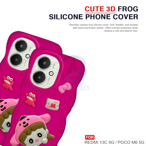 Image of AESTMO Back Case Cover for Redmi 13C 5G / Poco M6 5G | 3D Cute Fun Cartoon Characters | Anti Slip Grip Cute Wave Curly Frame Shape | Back Cover for Redmi 13C 5G / Poco M6 5G | (Pink)