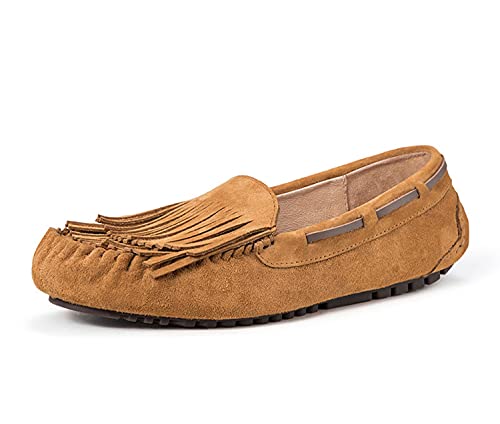 LITNERMIA Damen Wildleder Quasten Fahren Walking Casual Loafer Schwangere Frauen Schuhe, braun, 39 EU Cover