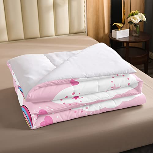 Loussiesd Unicorn Duvet Set for Kids Girls Pink Heart Bedding Set Unicorn Gifts Quilted Down Comforter King Size - Image 3