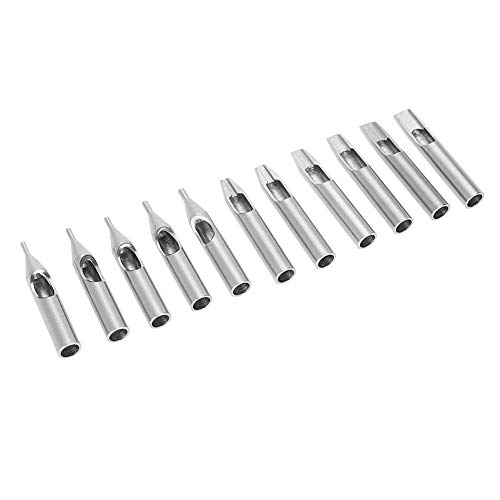 Tattoo Tips, Tattoo Nozzle Tips, Stainless Steel Needles Machine Gun Tube Grip Box Set Of 11Pcs Sterilized Assorted 3 5 7 9 14 Rl 13F 15 F #TOP6