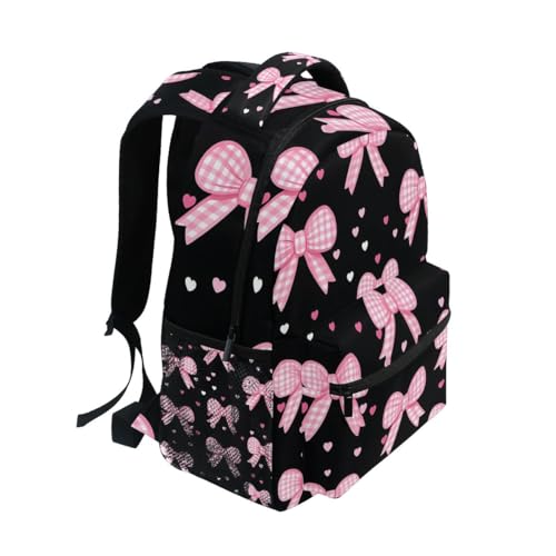 Pink Bow Heart Backpack for Women Mens Girls Boys Teens, School Backpacks Students Laptop Bookbag Rucksack Casual Daypack for Hiking Traveling Camping Work2
