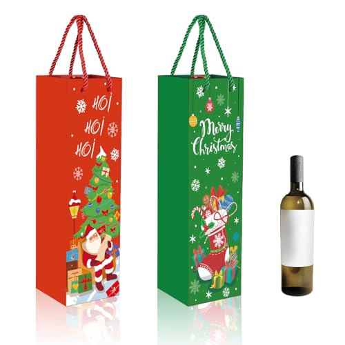 MORAINJAY 12 Pezzi Vino Sacchetti Regalo di Natale,2 Motivi Rosso Scuro Natale Borsa Portabottiglie con Manico Nastro,Confezione Regalo Bottiglia per Champagne,Vino,Whisky,Brandy e Altro