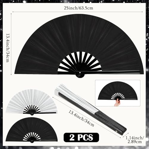 Image of Maitys Large Rave Fan Folding Handheld Fans 13'' Clap Fans for Line Dancing Clack Fan Holographic Festival Accessory for Martial Art Gift Performance, Includes 2 Pouch