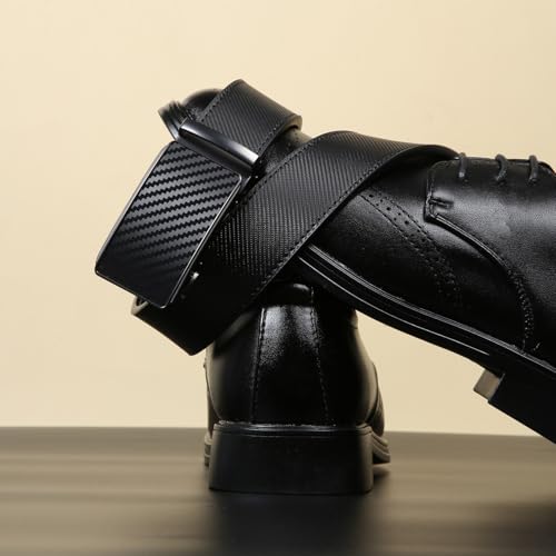 Image of Drowsmen Leather ratchet belt 1 3 /8 inch with Click Sliding Automatic Buckle, Adjustable belt Trim to Fit