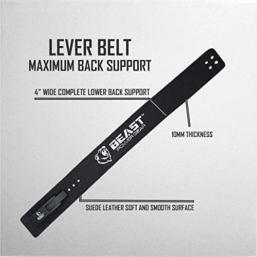 Beast Power Gear Weight Lifting Belt With Lever Buckle 10Mm 13Mm Thick & 4 Inches Wide Free Strap- Advanced Back Support For Weightlifting, Powerlifting, Deadlifts, Squats - Men & Women (Large, Black/Black) #TOP4